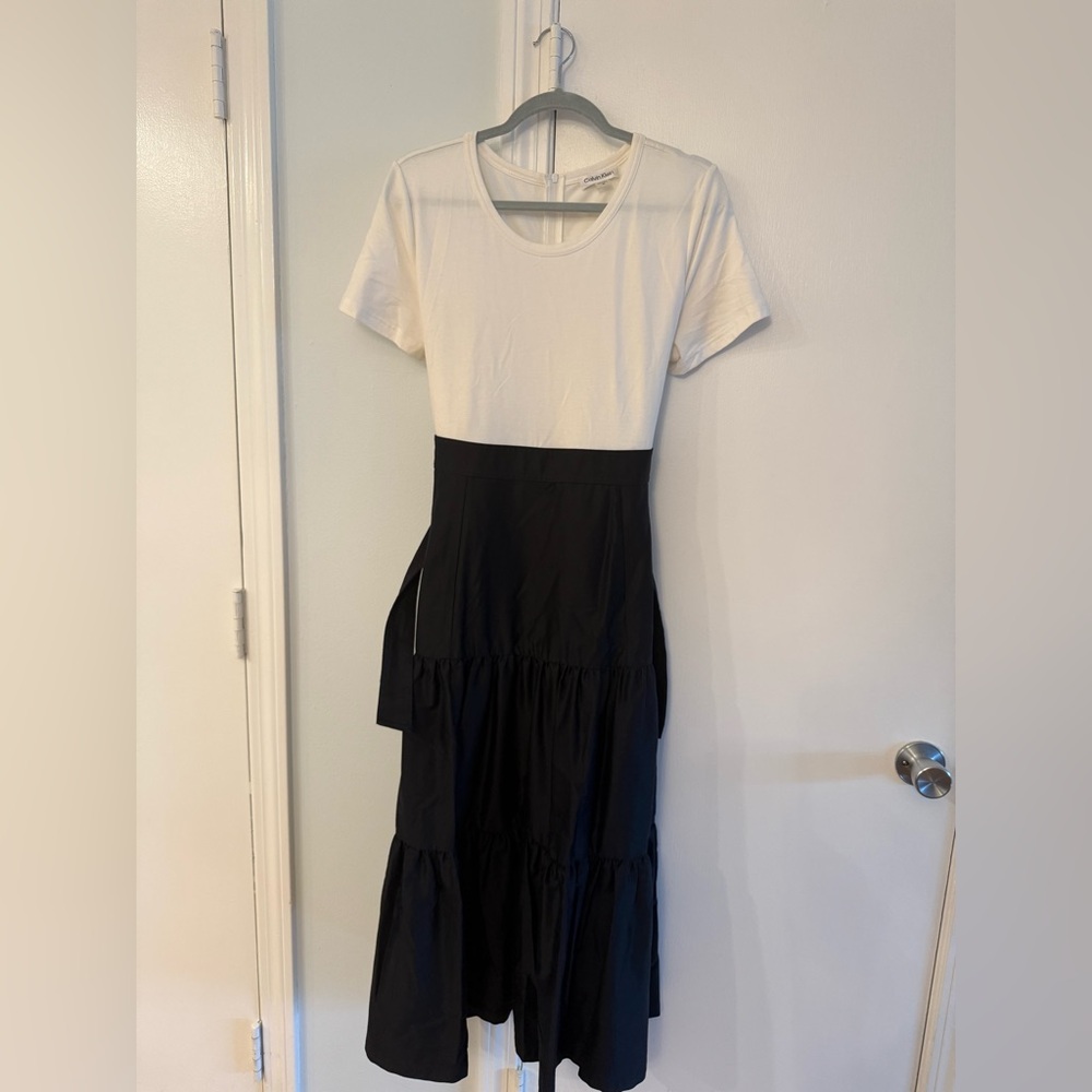 Calvin Klein Mixed Media Colorblock White and Black Dress